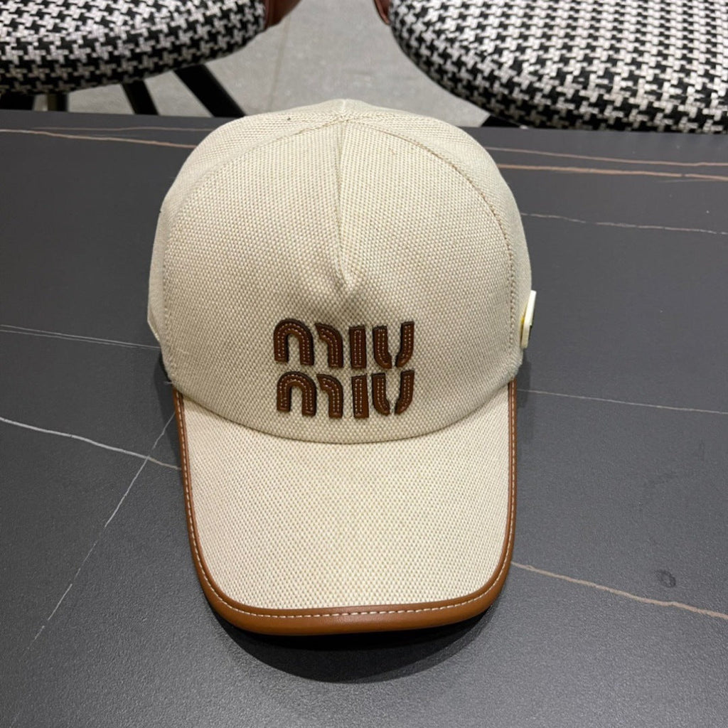 MIU MIU MM BASEBALL CAP IN LIGHT BEIGE FABRIC AND CALFSKIN