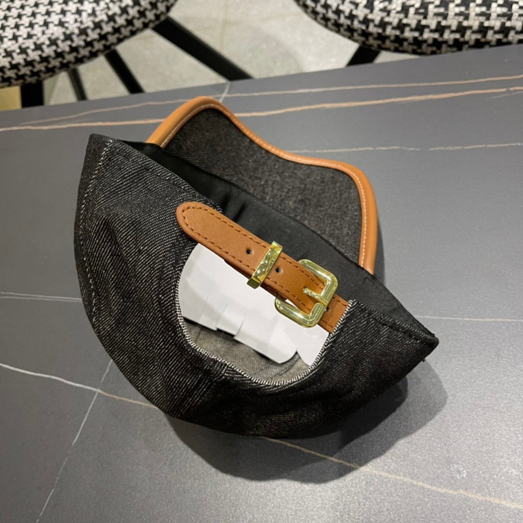 MIU MIU MM BASEBALL CAP IN BLACK DENIM AND CALFSKIN