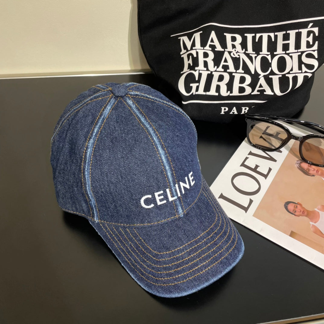 CELINE 25S BASEBALL CAP IN DENIM BLUE LETTER EMBROIDERY