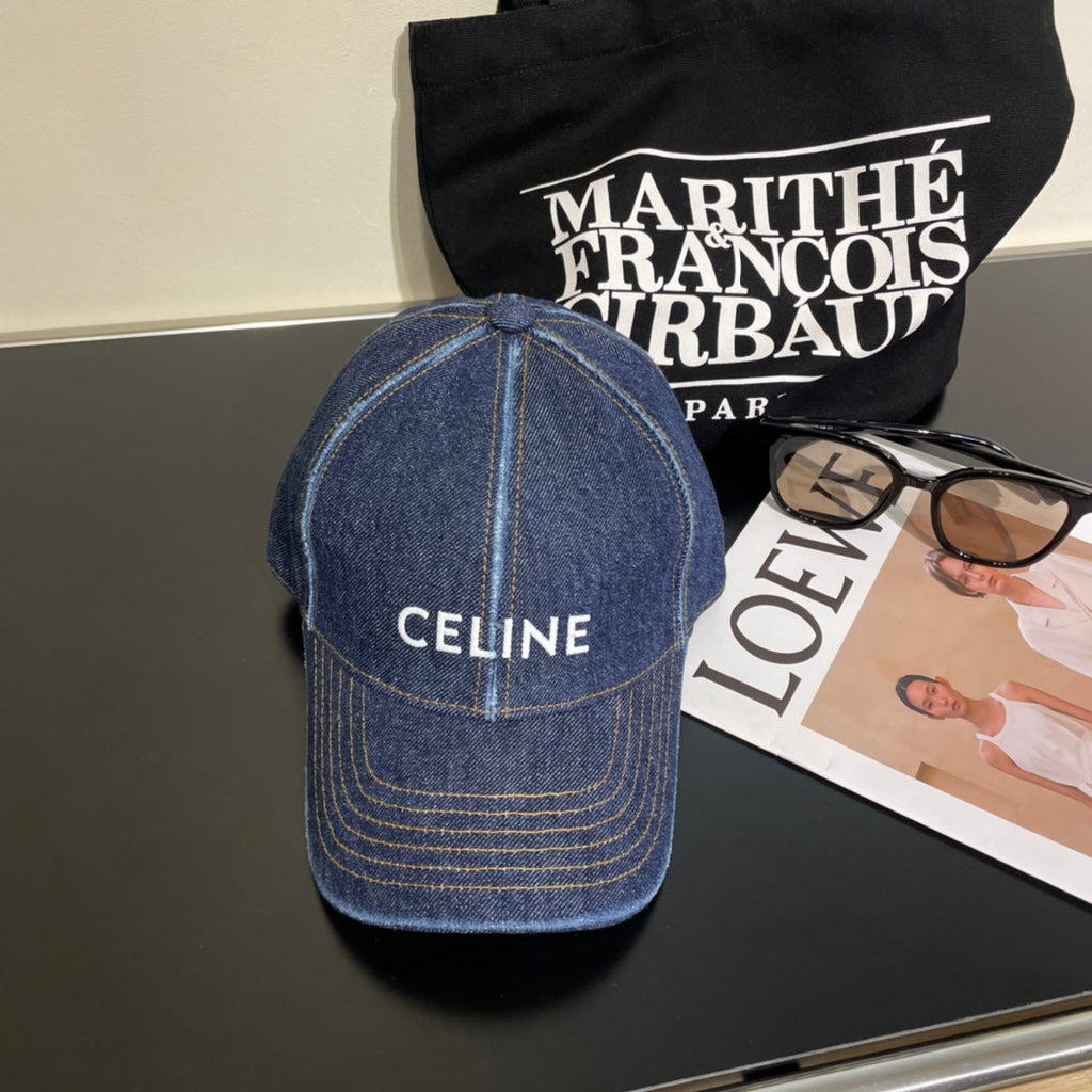 CELINE 25S BASEBALL CAP IN DENIM BLUE LETTER EMBROIDERY