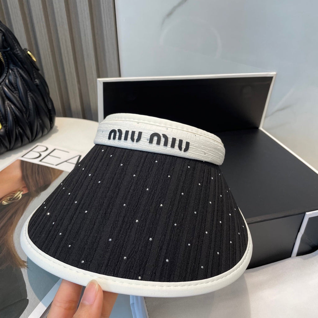 MIU MIU MM FASHION VISOR CAP IN WHITE MIX BLACK FABRIC