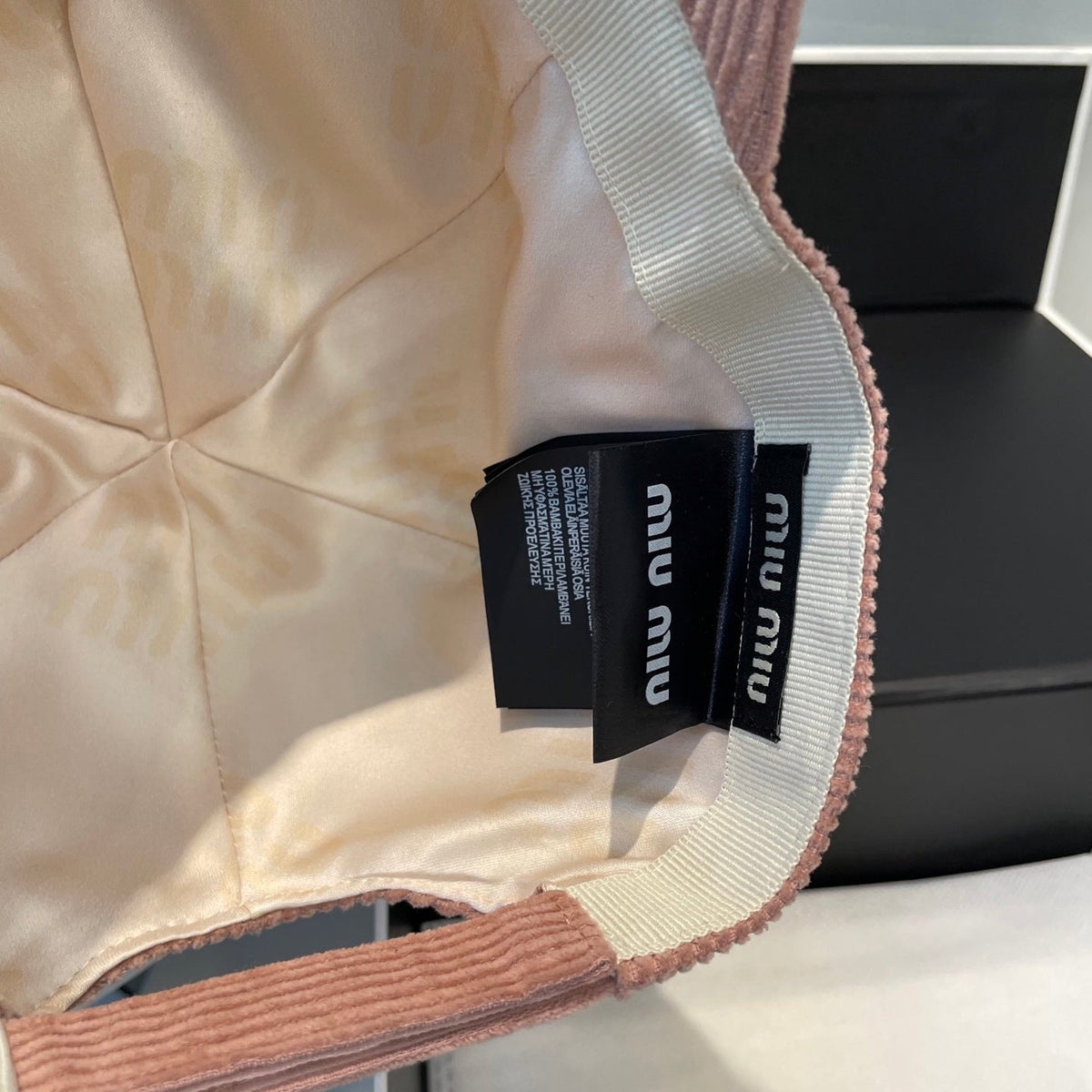 MIU MIU MM BASEBALL CAP IN PEACHY PINK VELVET