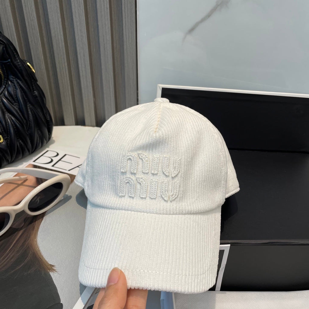MIU MIU MM BASEBALL CAP IN WHITE VELVET
