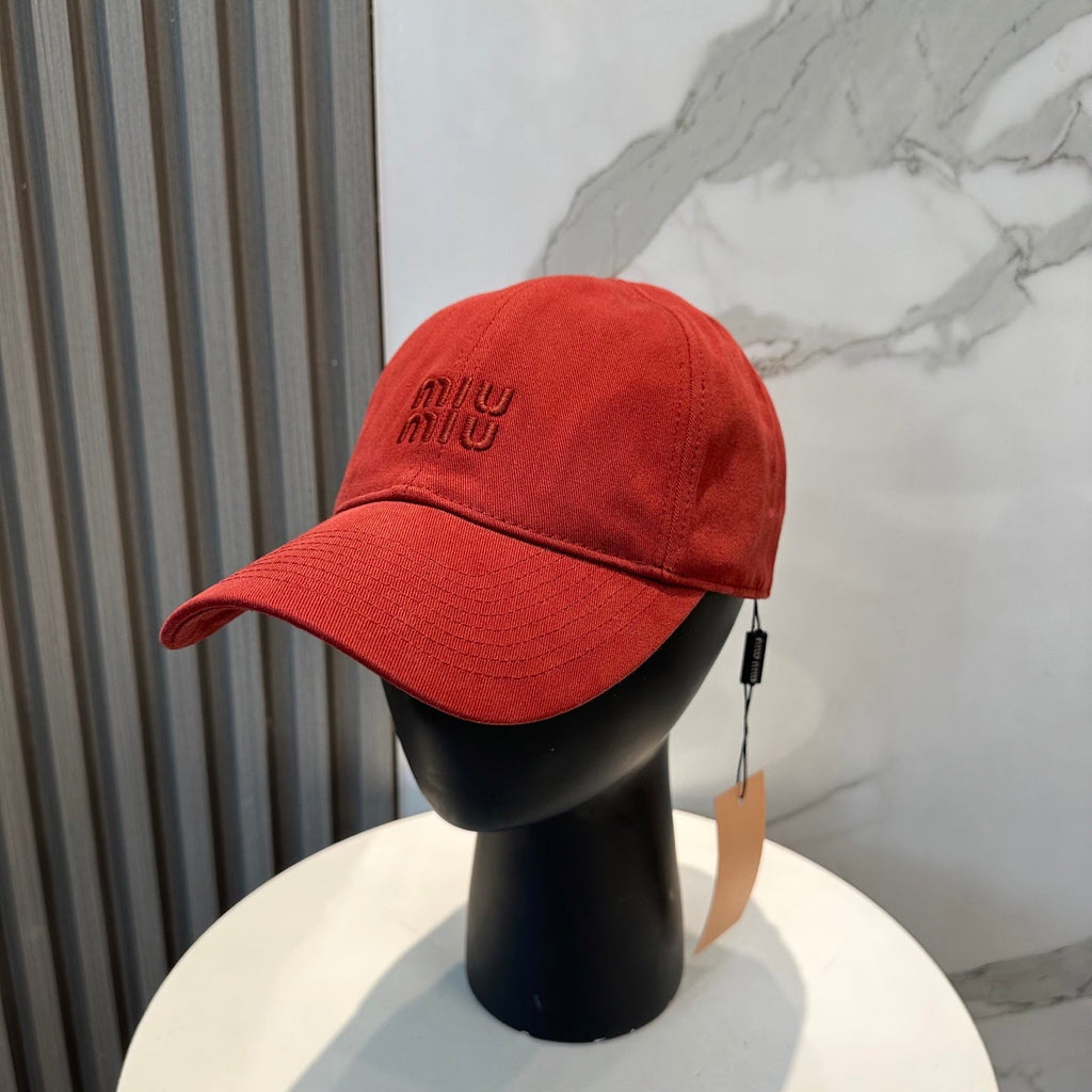 MIU MIU MM BASEBALL CAP IN RED FABRIC BRAND EMBROIDERY