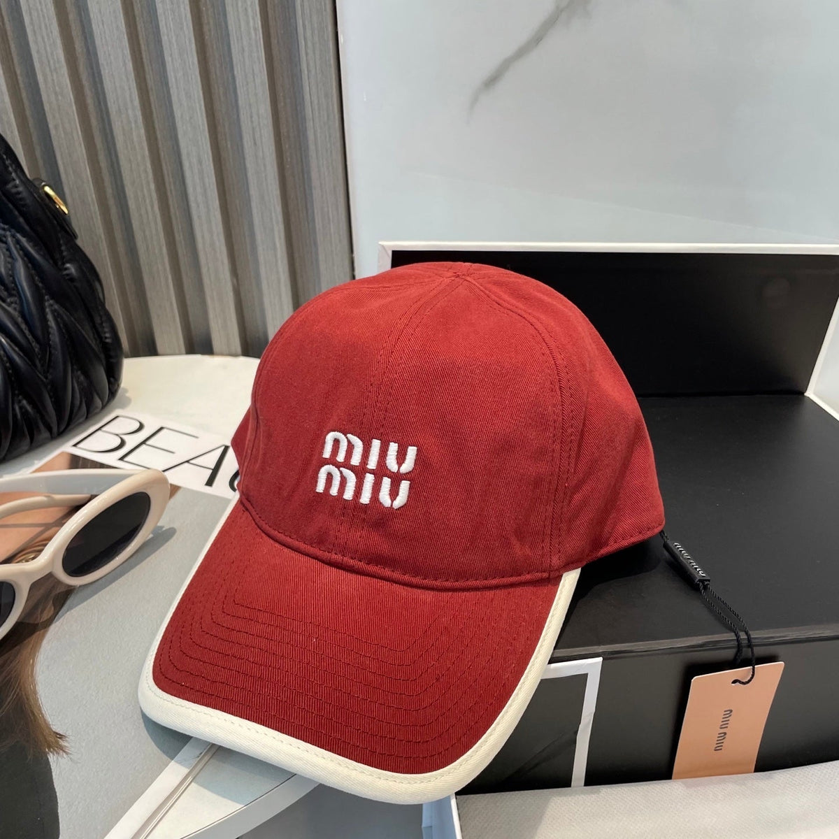 MIU MIU MM BASEBALL CAP IN RED FABRIC STYLE 9