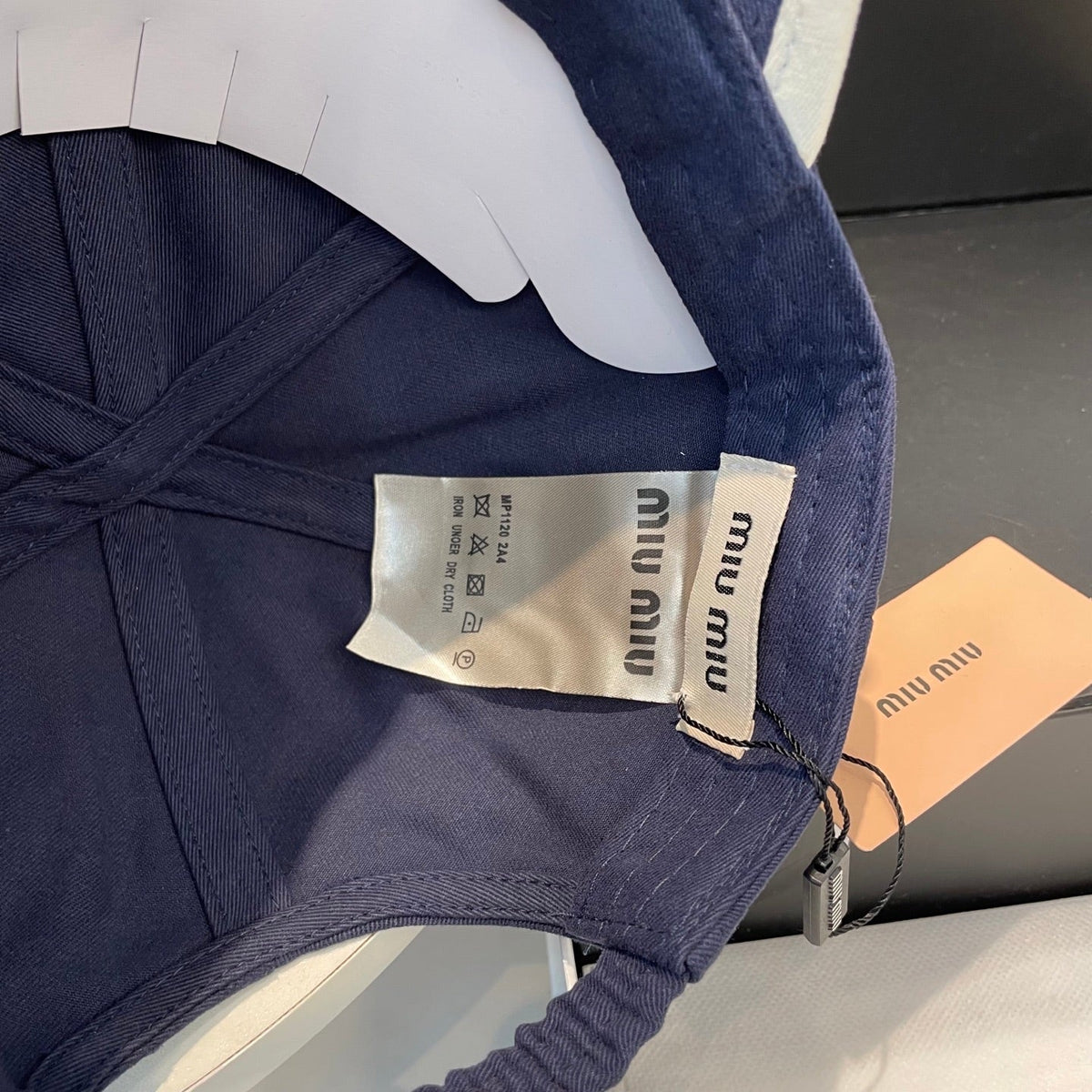 MIU MIU MM BASEBALL CAP IN NAVY BLUE FABRIC STYLE 7