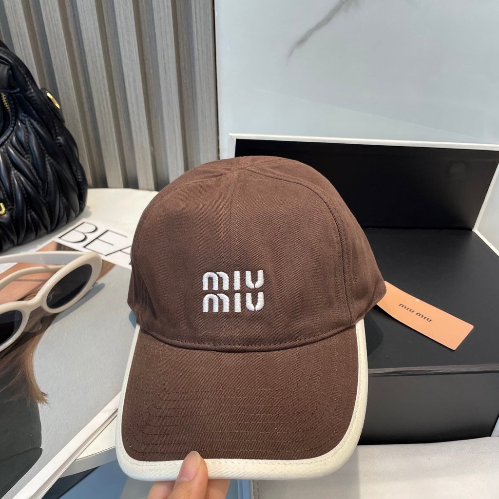 MIU MIU MM BASEBALL CAP IN BROWN FABRIC STYLE 6
