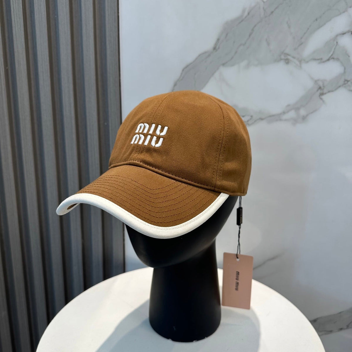 MIU MIU MM BASEBALL CAP IN BURNT ORANGE FABRIC STYLE 5