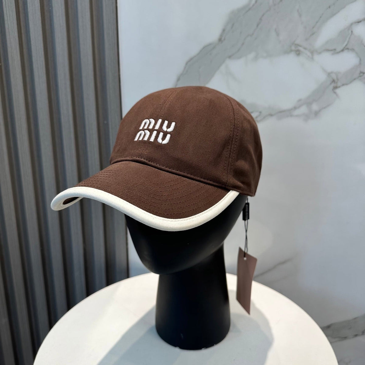 MIU MIU MM BASEBALL CAP IN BROWN FABRIC STYLE 6