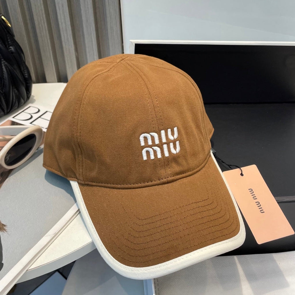 MIU MIU MM BASEBALL CAP IN BURNT ORANGE FABRIC STYLE 5