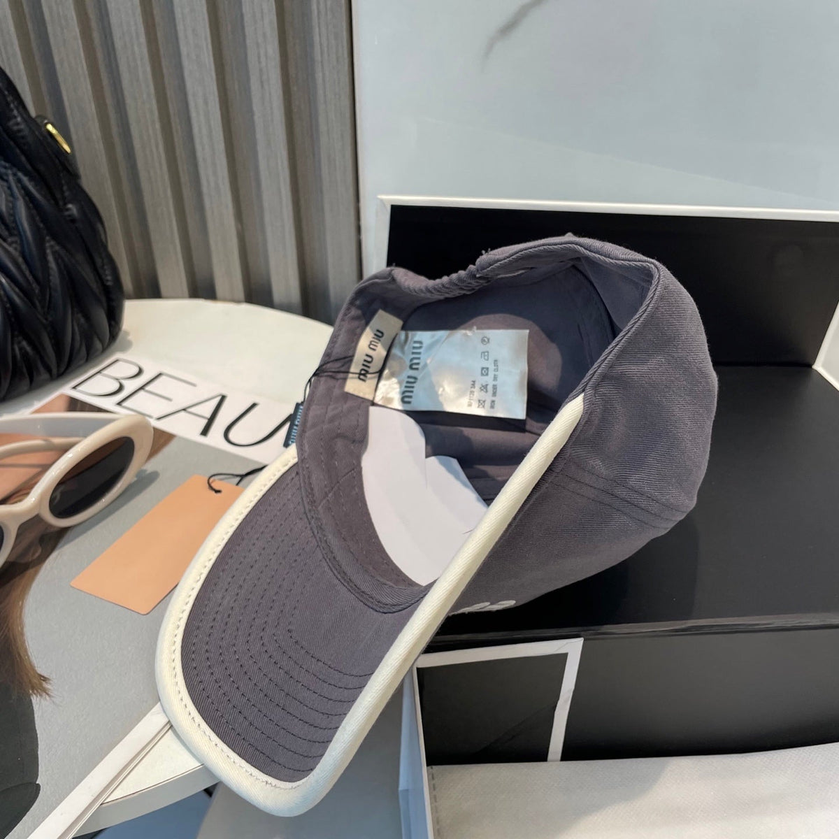 MIU MIU MM BASEBALL CAP IN GREY FABRIC STYLE 3