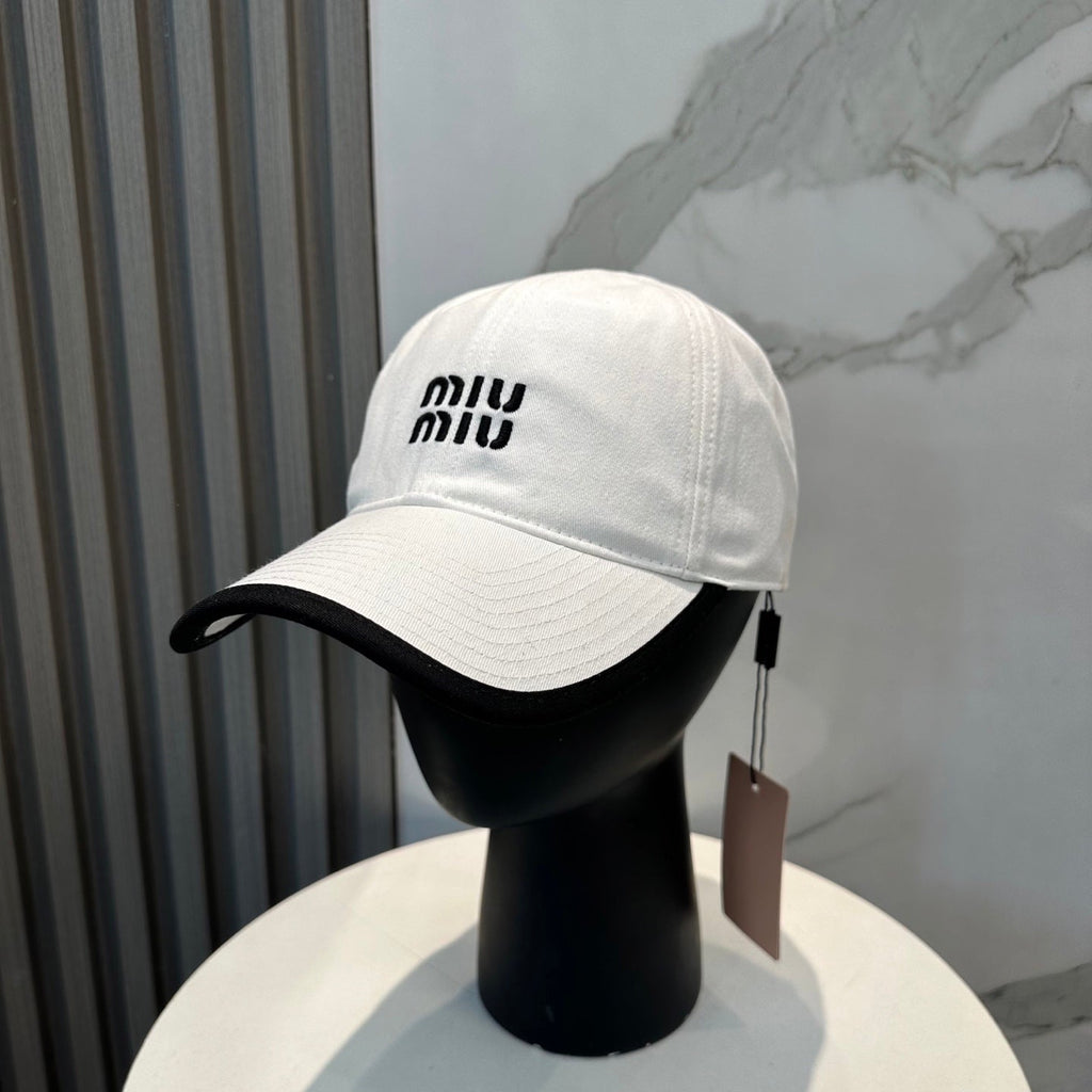 MIU MIU MM BASEBALL CAP IN WHITE AND BLACK FABRIC STYLE 1