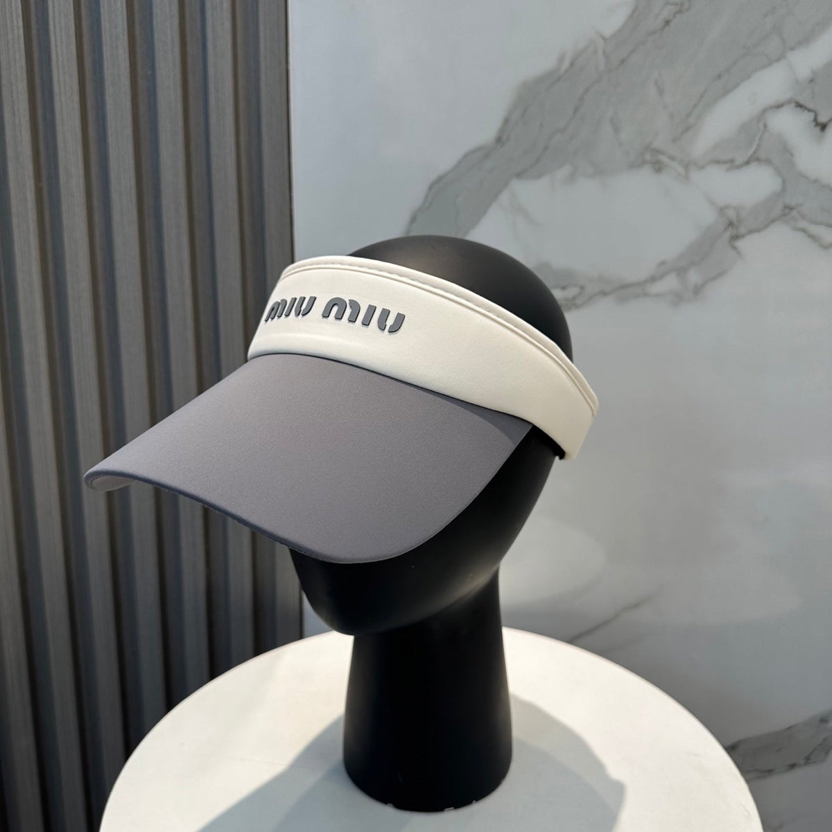 MIU MIU MM SPORT VISOR CAP IN GRAY MIX WHITE FABRIC