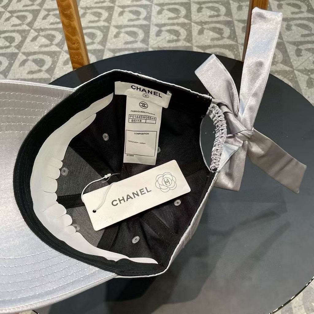 CHANEL BASEBALL HAT IN SILVER SILK SATIN 404865