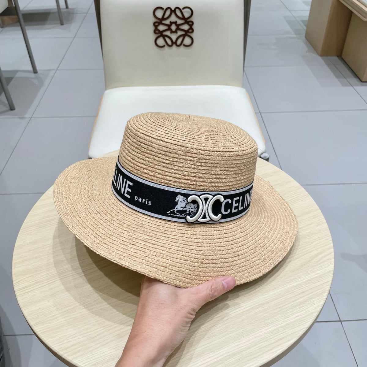 CELINE WIDE BRIM HAT MODEL 652234 IN NATURAL WOVEN STRAW